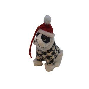 French BullDog Black & White in a Santa Hat & Sweater Christmas Ornament - NEW